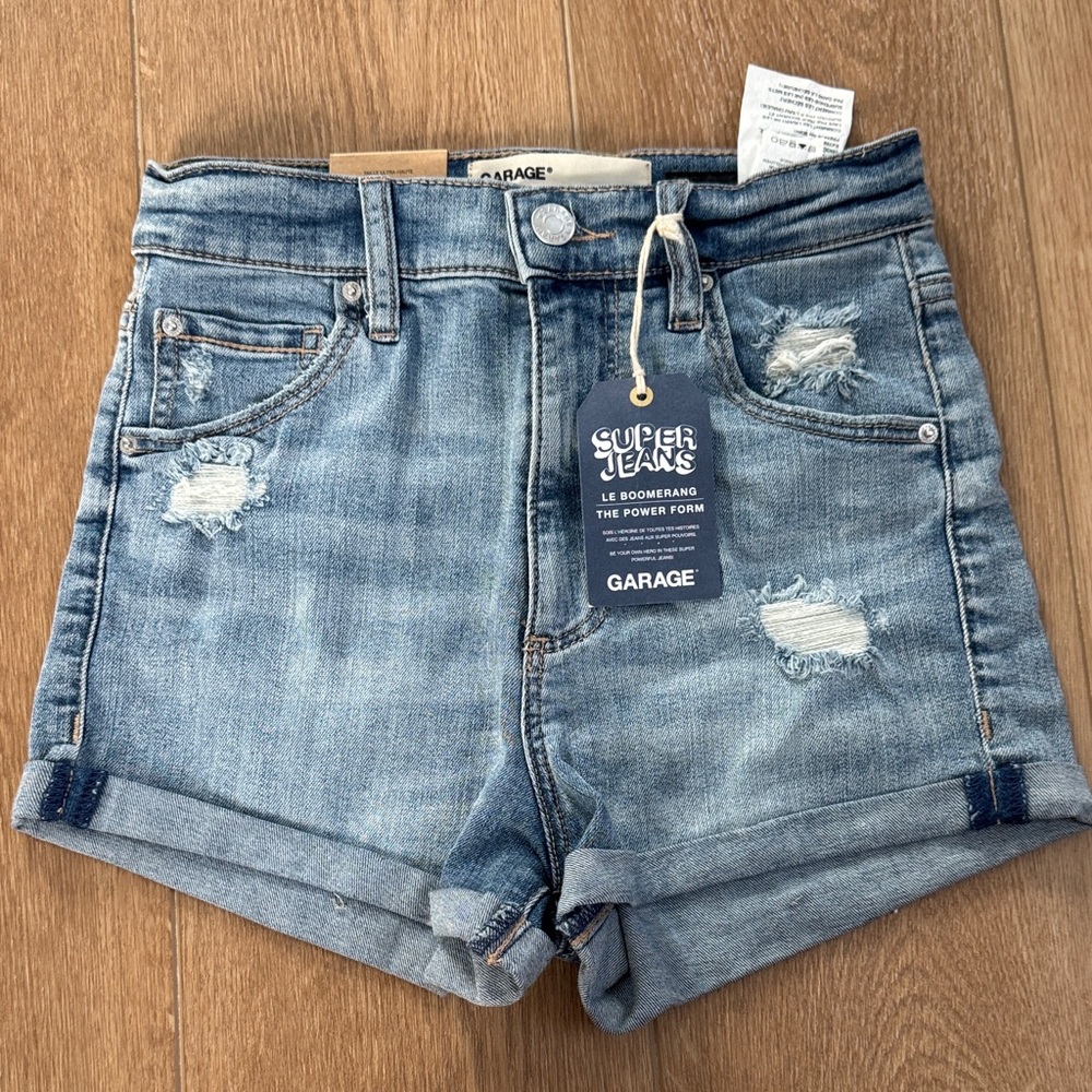 Garage Light Blue Distressed Roll-Hem Denim Shorts NWT